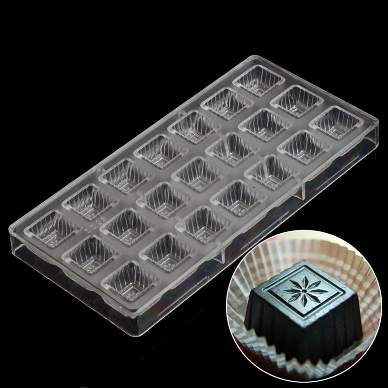 GRAINRAIN Polycarbonate Chocolate Mold DIY Candy Mould Clear Hard Plastic Bakeware Pastry Tools Square Plum (S2-19271) - Image 4